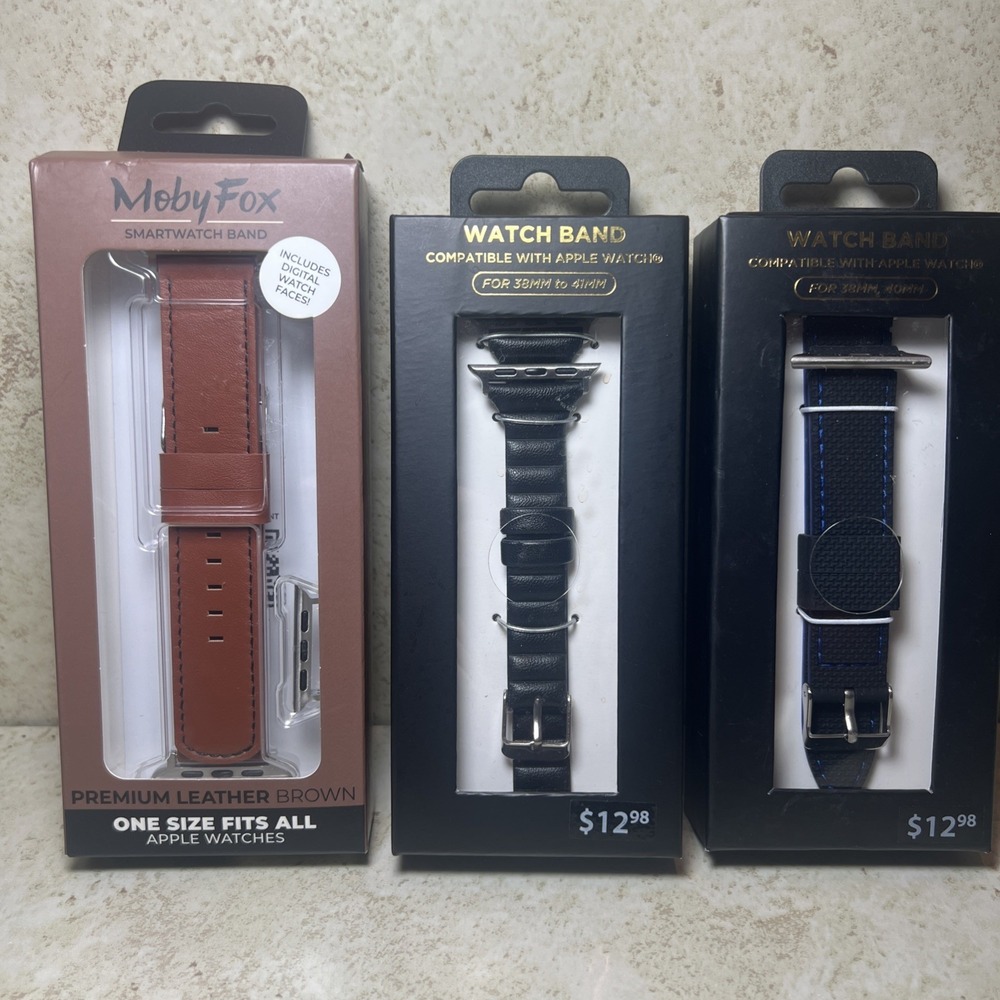 New! Lot Of 3 Watch Bands For Apple Watch (38mm To 41mm) Black Silver Clasp NIB